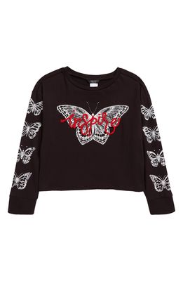 Truce Kids' Embroidered Butterfly Long Sleeve Cotton Graphic Tee in Black