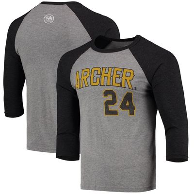 108 STITCHES Men's Chris Archer Heathered Gray Pittsburgh Pirates Player Money Tri-Blend Raglan Long Sleeve T-Shirt in Heather Gray