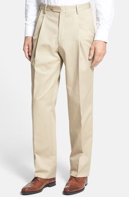 Berle Pleated Classic Fit Cotton Dress Pants in Khaki