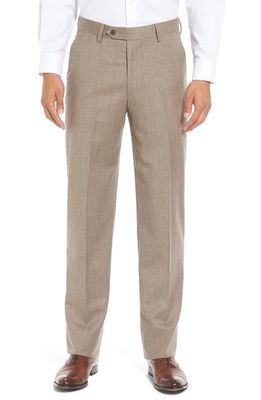 Berle Lightweight Flannel Flat Front Classic Fit Dress Trousers in Heather Tan
