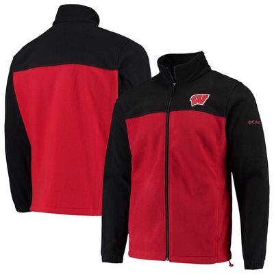 Men's Columbia Black/Red Wisconsin Badgers Flanker III Fleece Team Full-Zip Jacket
