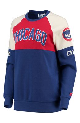 Women's Starter Red/Royal Chicago Cubs Baseline Raglan Historic Logo Pullover Sweatshirt