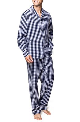 Petite Plume Men's Gingham Cotton Pajamas in Navy