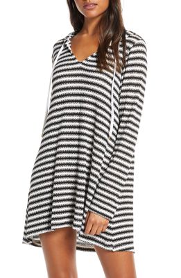 La Blanca Slouchy Hooded Sweater Cover-Up Tunic in Black/White
