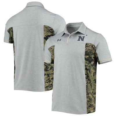 Men's Under Armour Heathered Gray Navy Midshipmen Freedom Performance Polo in Heather Gray