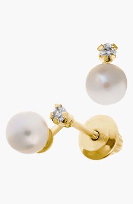 Mignonette 14k Gold Pearl & Diamond Stud Earrings