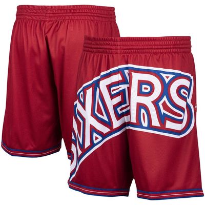 Men's Mitchell & Ness Red Philadelphia 76ers Hardwood Classics Big Face 2.0 Shorts