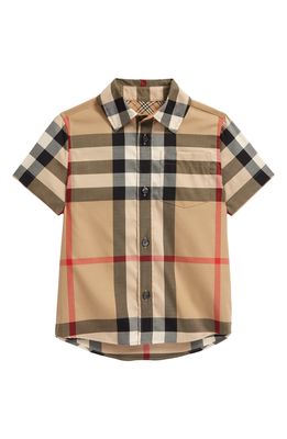 Burberry Kids' Mini Owen Check Short Sleeve Button-Up Shirt in Archive Beige Ip Chk