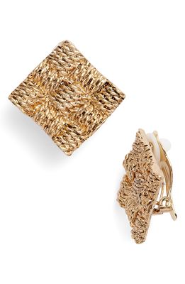 Karine Sultan Basket Weave Square Clip Earrings in Gold