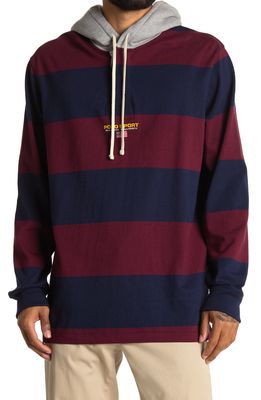 Polo Ralph Lauren Rugby Stripe Cotton Jersey Hoodie in Classic Wine/Cruise Navy