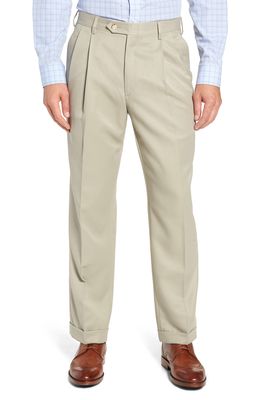 Berle Classic Fit Pleated Microfiber Performance Trousers in Taupe