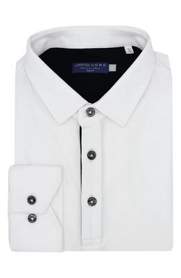 Lorenzo Uomo Men's Trim Fit Long Sleeve Polo Shirt in White