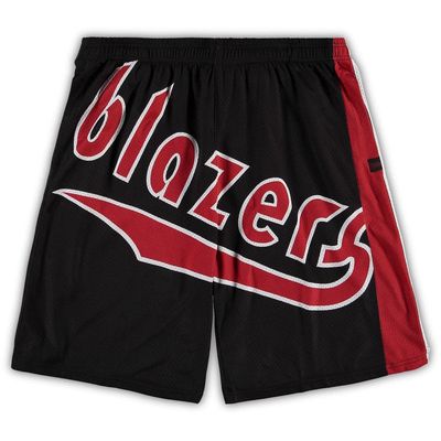 Men's Mitchell & Ness Black Portland Trail Blazers Big & Tall Hardwood Classics Big Face 2.0 Shorts