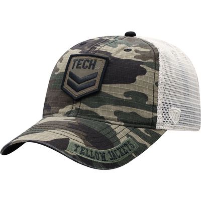 Men's Top of the World Camo/Cream Georgia Tech Yellow Jackets OHT Military Appreciation Shield Trucker Adjustable Hat