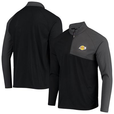Men's Levelwear Black/Charcoal Los Angeles Lakers Pinnacle Streak Raglan Quarter-Zip Jacket