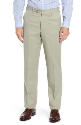 Berle Classic Fit Flat Front Microfiber Performance Trousers in Taupe
