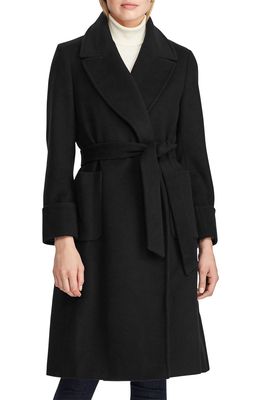 Lauren Ralph Lauren Wool Blend Wrap Coat in Black