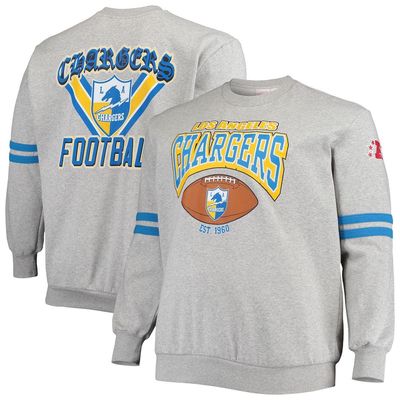 Men's Mitchell & Ness Heathered Gray Los Angeles Chargers Big & Tall Allover Print Pullover Sweatshirt in Heather Gray