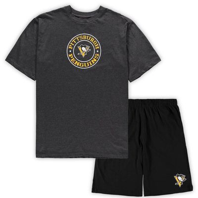 Men's Concepts Sport Black/Heathered Charcoal Pittsburgh Penguins Big & Tall T-Shirt & Shorts Sleep Set