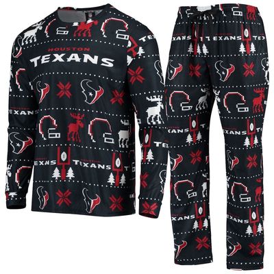 Men's FOCO Navy Houston Texans Wordmark Ugly Pajama Set