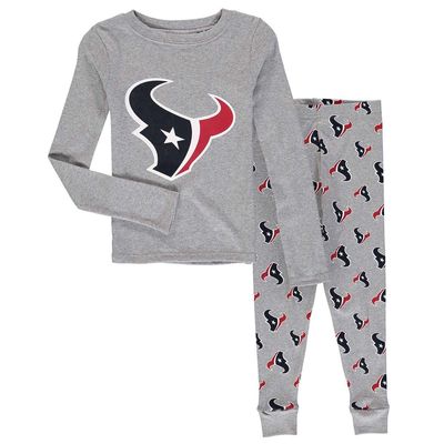 Outerstuff Preschool Heathered Gray Houston Texans Long Sleeve T-Shirt & Pants Sleep Set