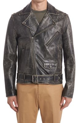 Golden Goose Distressed Leather Moto Jacket in Black