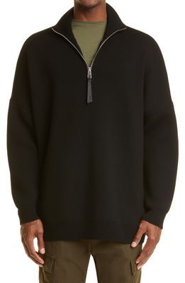 Loewe Men's Intarsia Anagram Quarter Zip Wool Sweater in Black