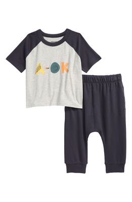 Open Edit A-Ok Organic Cotton Graphic Tee & Joggers Set in Grey Light Heather A-Ok