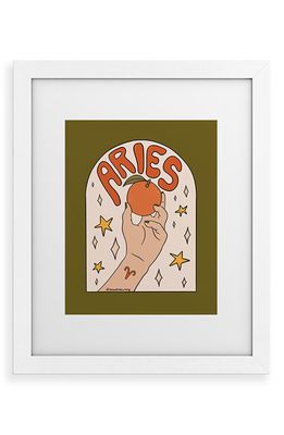 Deny Designs Aries Orange Framed Wall Art in White Frame 11X14