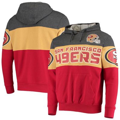 Men's Starter Heathered Gray/Scarlet San Francisco 49ers Extreme Fireballer Pullover Hoodie in Heather Gray
