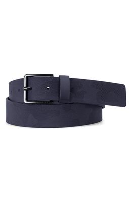BOSS Camouflage Textured Leather Belt in Navy