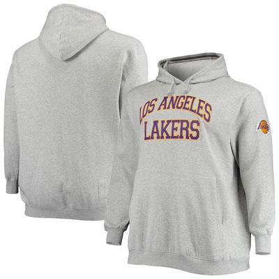 Men's Mitchell & Ness Heathered Gray Los Angeles Lakers Hardwood Classics Big & Tall Throwback Pullover Hoodie in Heather Gray