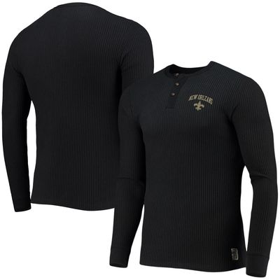 Men's Junk Food Black New Orleans Saints Thermal Henley Long Sleeve T-Shirt