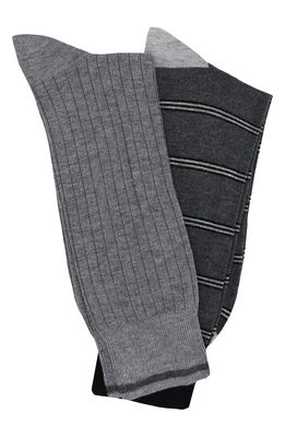 Lorenzo Uomo 2-Pack Assorted Stripe Dress Socks in Medium Grey