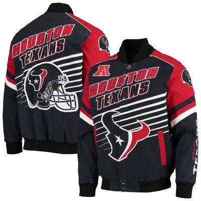 Men's G-III Sports by Carl Banks Navy/Red Houston Texans Extreme Strike Cotton Twill Full-Snap Jacket