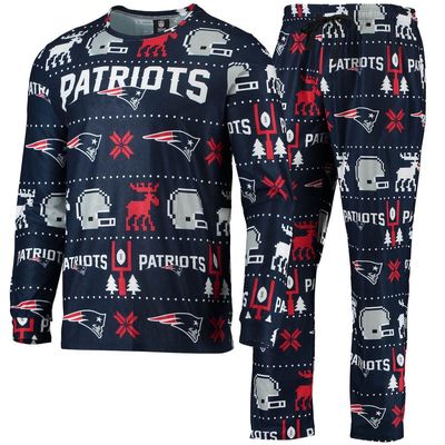 Men's FOCO Navy New England Patriots Wordmark Ugly Pajama Set