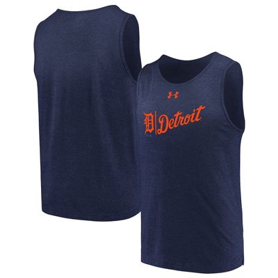 Men's Under Armour Heathered Navy Detroit Tigers Dual Logo Performance Tri-Blend Tank Top in Heather Navy