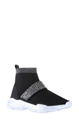 Nina Tamae Crystal Strap High Top Sock Sneaker in Black Knit