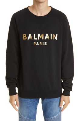 Balmain Men's Foil Logo Cotton Sweatshirt in Black/Gold