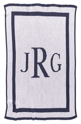 Butterscotch Blankees 'Classic Monogram' Personalized Stroller Blanket in White/Navy