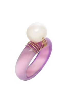 KOZAKH Sheba Freshwater Pearl Ring in Purple Agate/gold