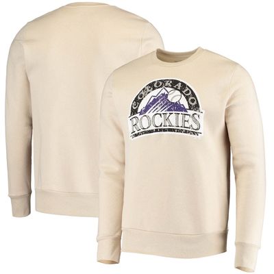 Men's Majestic Threads Oatmeal Colorado Rockies Fleece Pullover Sweatshirt