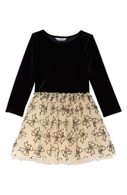 Pippa & Julie Kids' Velvet Tiered Fit & Flare Dress in Black/Gold