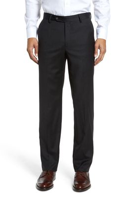 Berle Flat Front Modern Fit Gabardine Stretch Wool Trousers in Charcoal