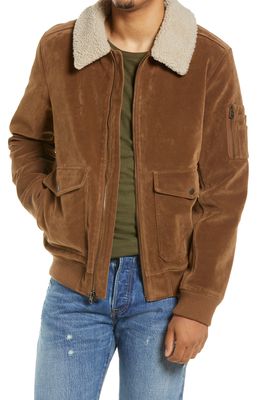levi's Faux Suede Aviator Bomber Jacket with Removable Faux Shearling Collar in Cognac/Cream