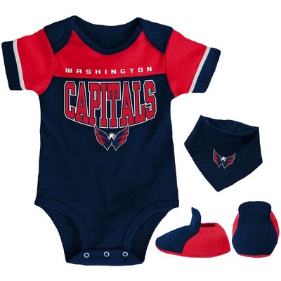 Outerstuff Newborn & Infant Navy/Red Washington Capitals Puck Happy Bodysuit Bib & Booties Set