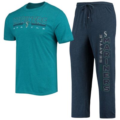 Men's Concepts Sport Aqua/Navy Seattle Mariners Meter T-Shirt and Pants Sleep Set