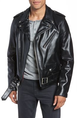 Schott NYC Waxy Cowhide Leather Motorcycle Jacket in Black