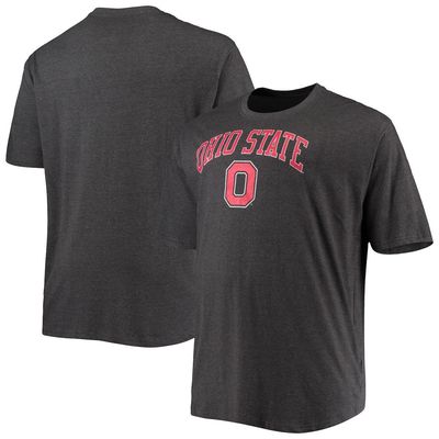 Men's Champion Heathered Charcoal Ohio State Buckeyes Big & Tall Arch Over Wordmark T-Shirt in Heather Charcoal