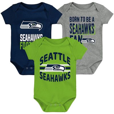 Outerstuff Newborn & Infant College Navy/Neon Green/Heathered Gray Seattle Seahawks 3rd Down & Goal Three-Piece Bodysuit Set